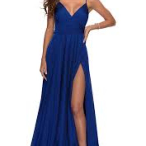 20 - NWT LA FEMME NAVY BLUE GOWN - Picture 3 of 5